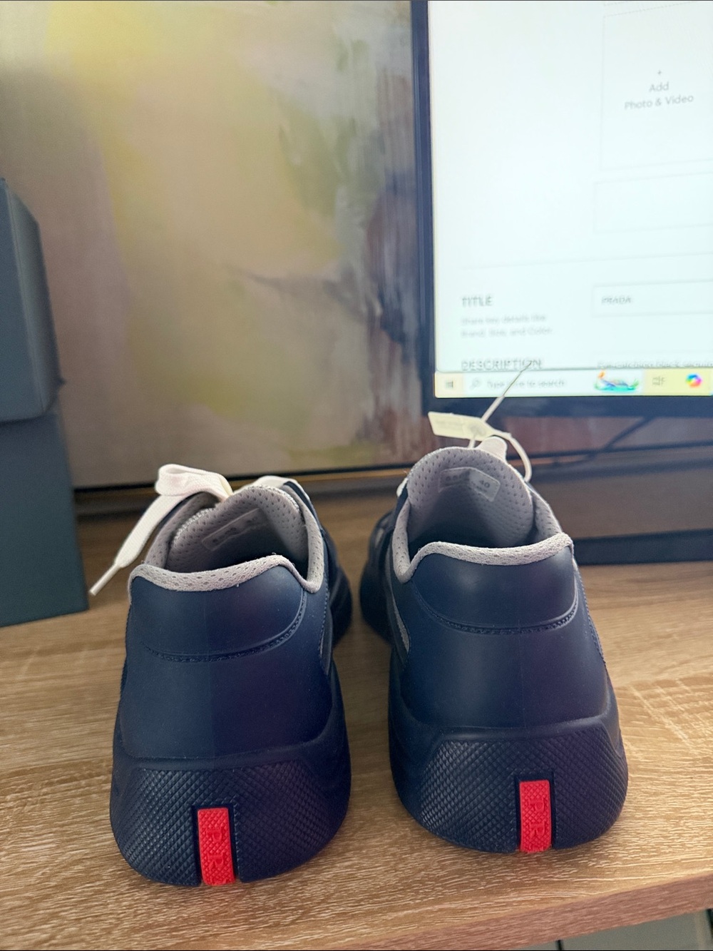Prada Men’s Blue and White Leather-Trim Sneakers - Picture 10 of 15